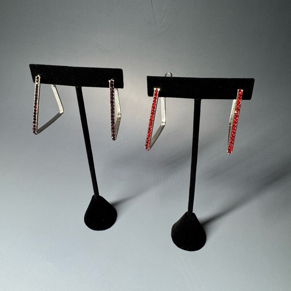Elegant Red & Silver / Purple & Silver Geometric Earrings $10 Both